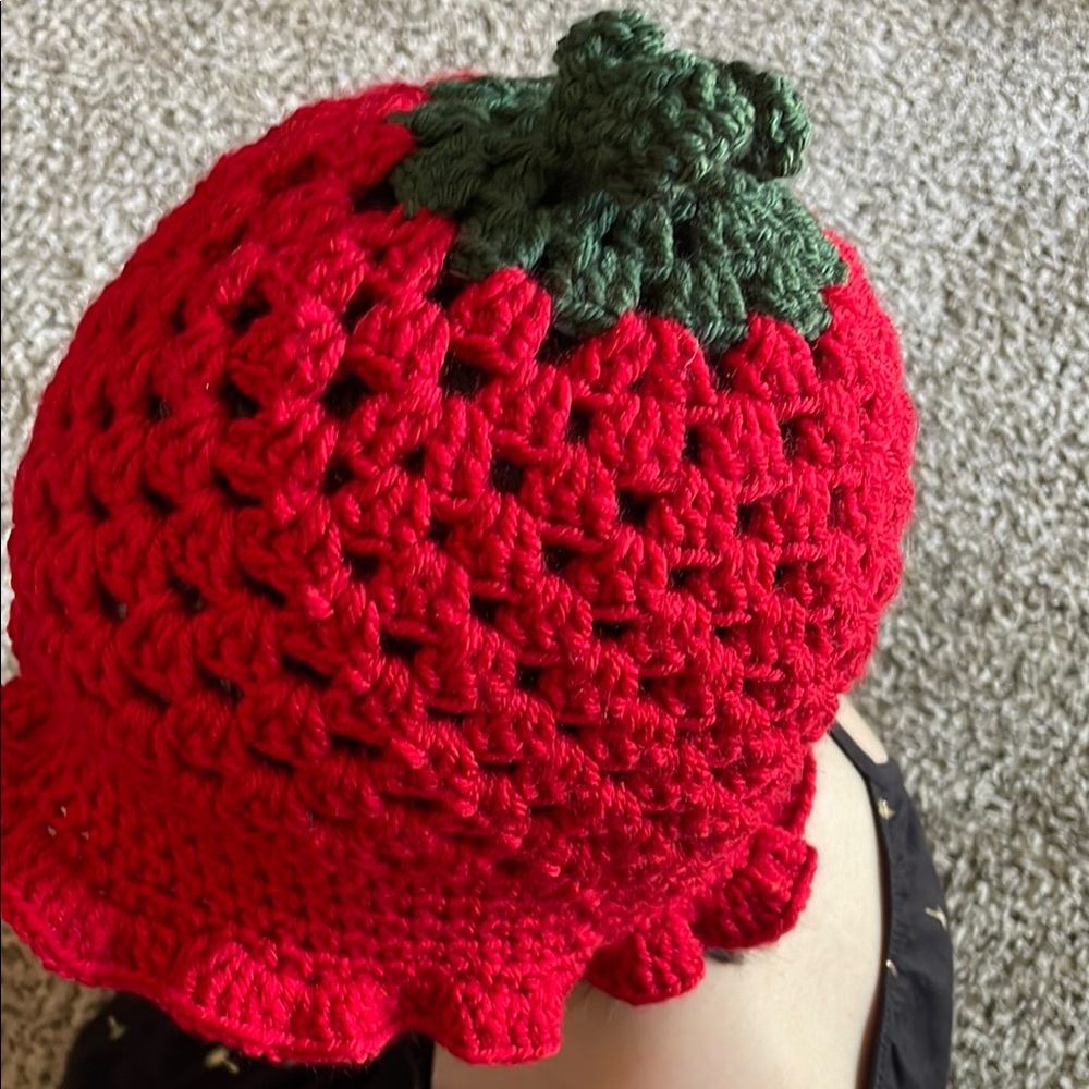 Handmade Red Strawberry Knit Hat for Kids